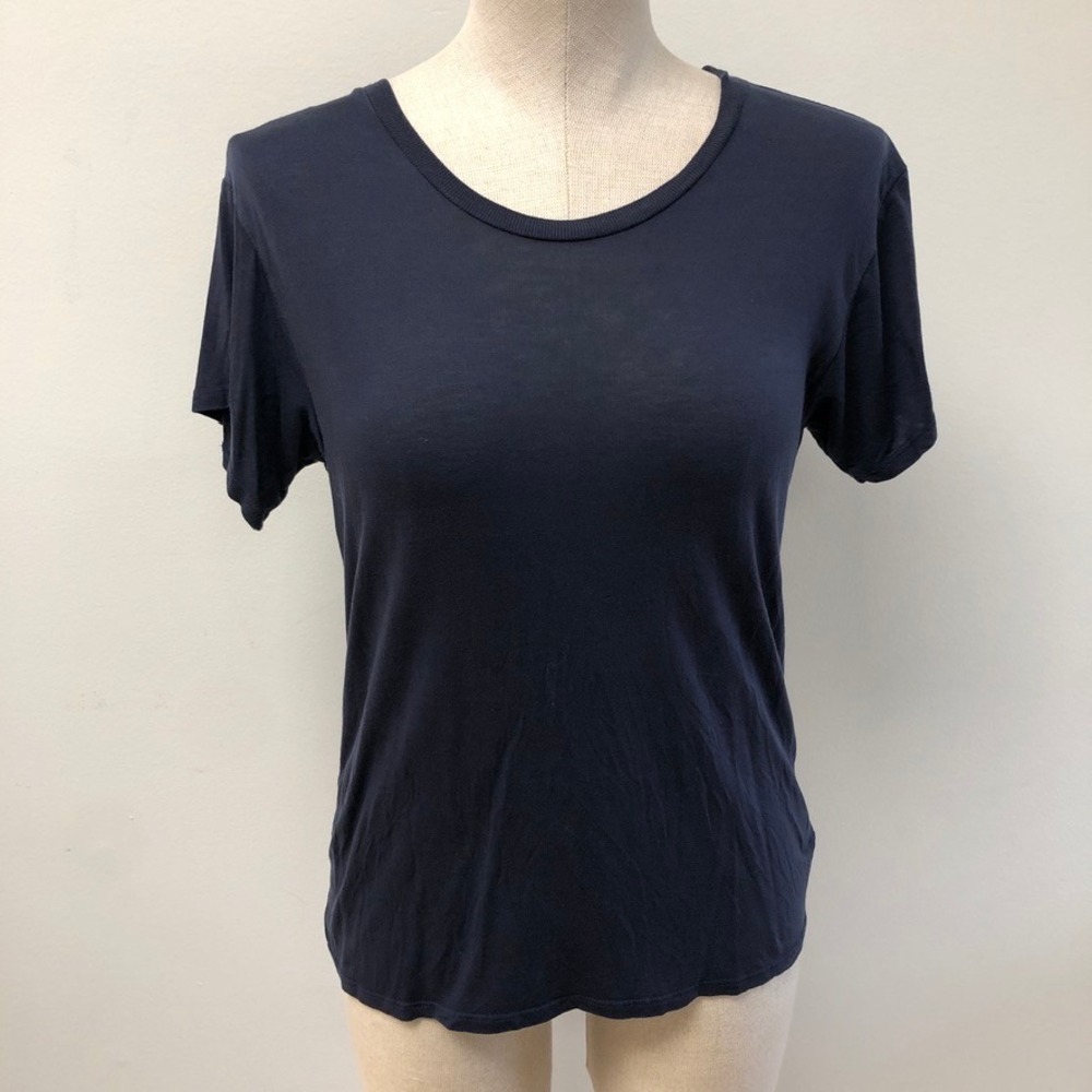 Reformation Jeans‎ T-Shirt Womens Medium Navy Blue Short Sleeve Scoop Neck